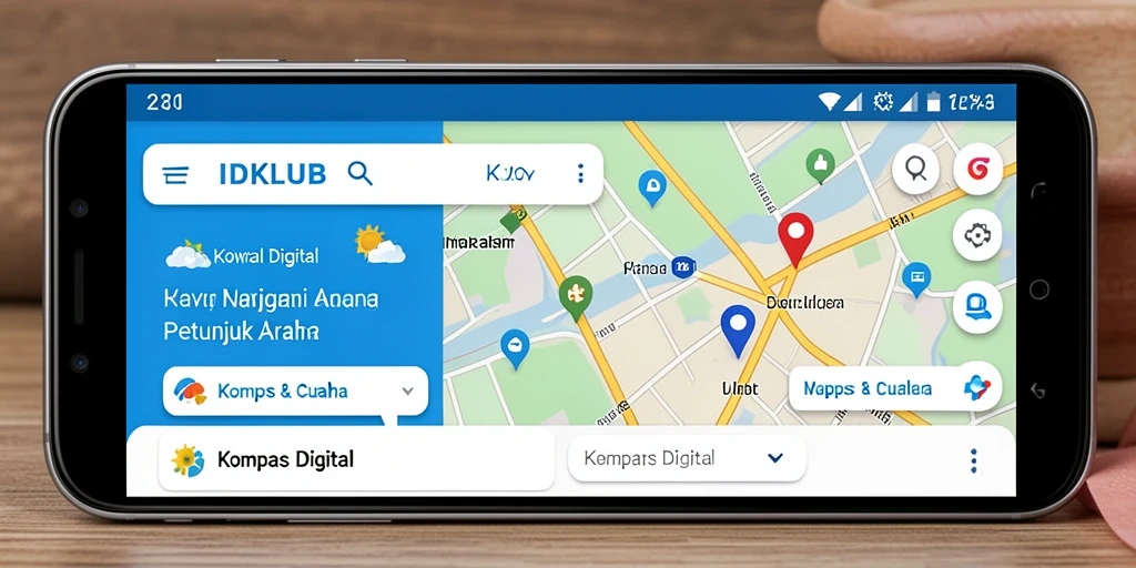 Screenshot utama IDKLUB menampilkan fungsi dan antarmuka kompas digital.