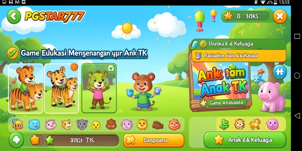 Tampilan antarmuka PGSTAR777 yang ceria dan interaktif untuk anak-anak.