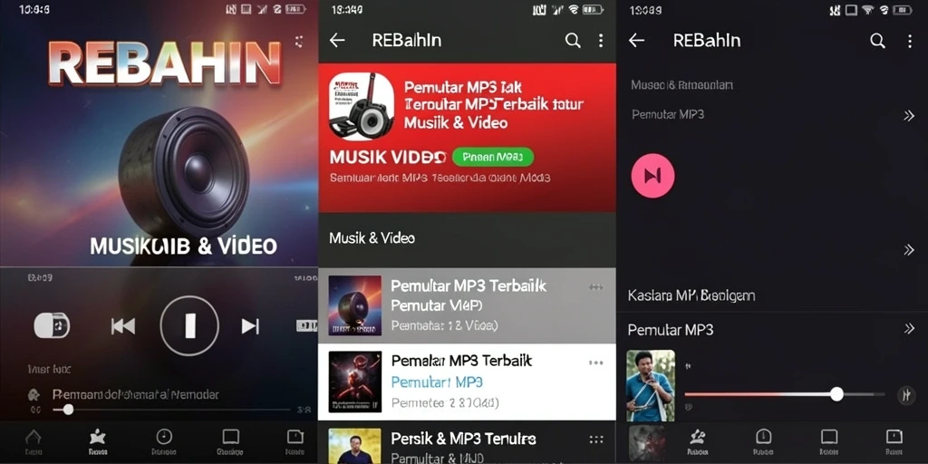 Tampilan antarmuka REBAHIN menunjukkan kemudahan akses untuk pemutar MP3.