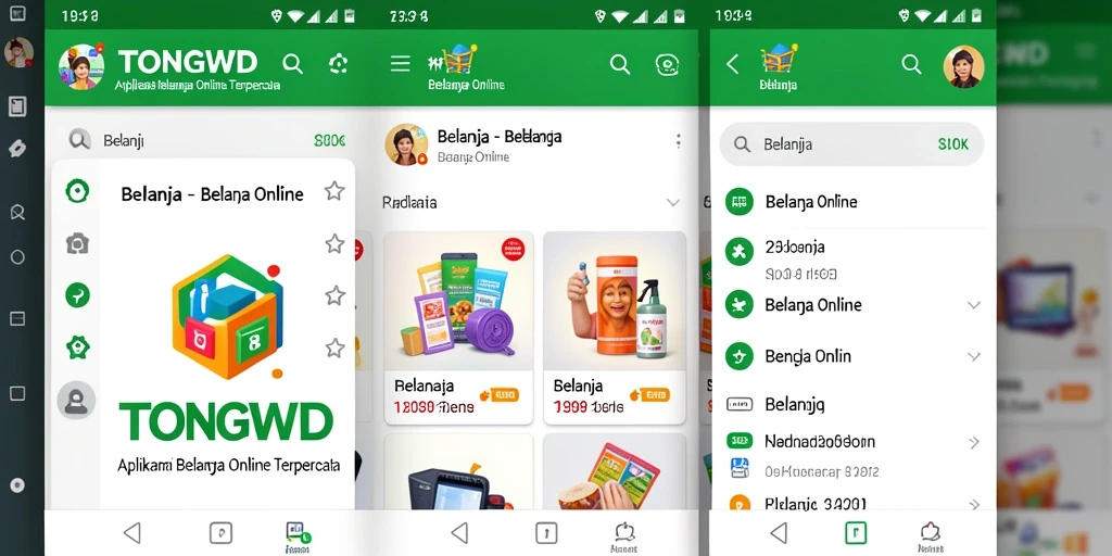 Tampilan antarmuka aplikasi TONGWD untuk belanja online.