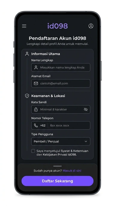 Tampilan halaman daftar id098